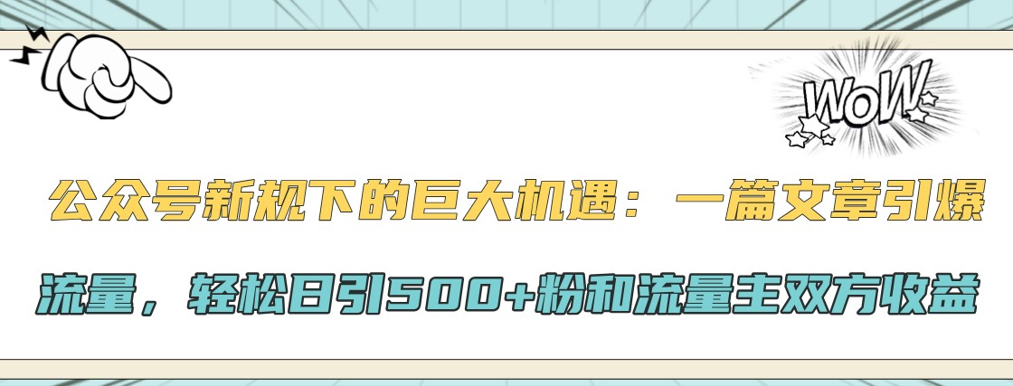 公众号新规下的巨大机遇：一篇文章引爆流量，轻松日引500+粉和流量主双方收益-揽颜居工坊