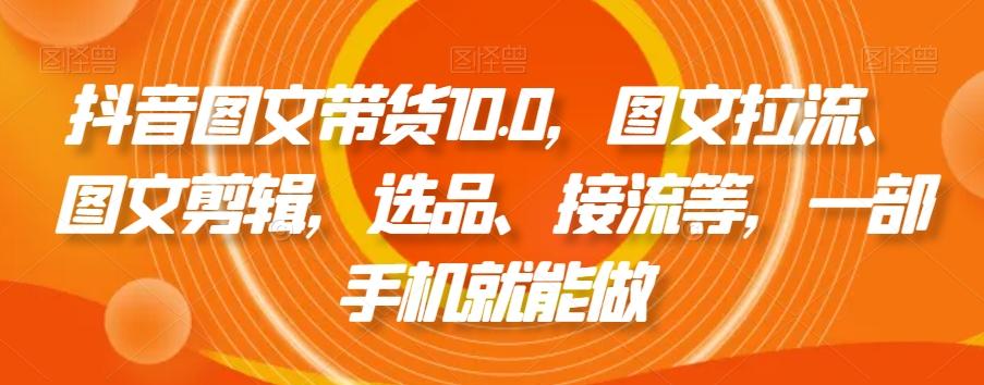 抖音图文带货10.0，图文拉流、图文剪辑，选品、接流等，一部手机就能做-揽颜居工坊