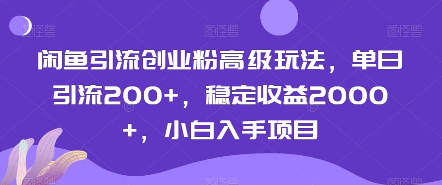 闲鱼引流创业粉高级玩法，单日引流200+，稳定收益2000+，小白入手项目-揽颜居工坊