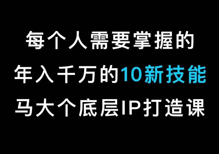 马大个的IP底层逻辑课，​每个人需要掌握的年入千万的10新技能，约会底层IP打造方法！-揽颜居工坊