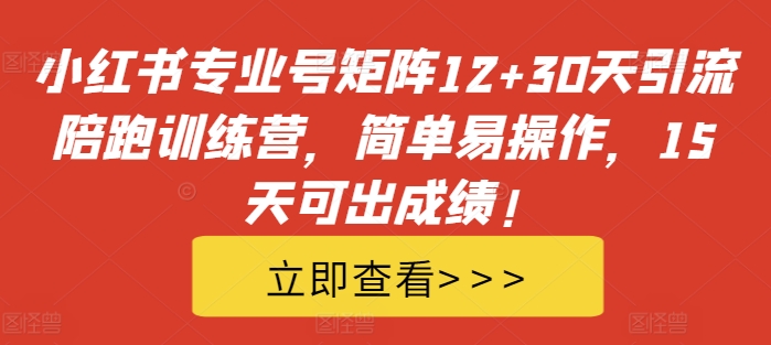小红书专业号矩阵12+30天引流陪跑训练营，简单易操作，15天可出成绩!-揽颜居工坊