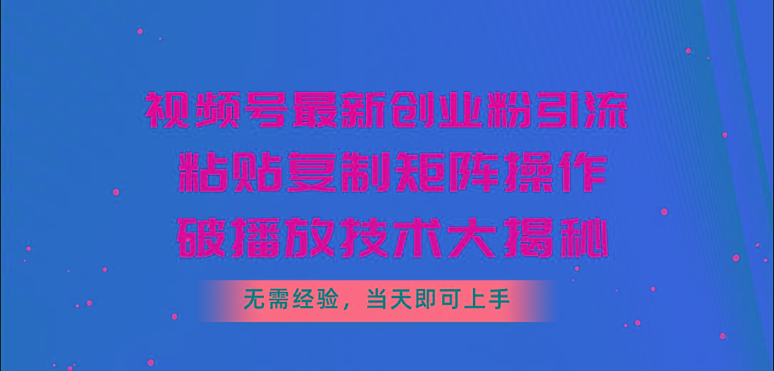 视频号最新创业粉引流，粘贴复制矩阵操作，破播放技术大揭秘，无需经验…-揽颜居工坊