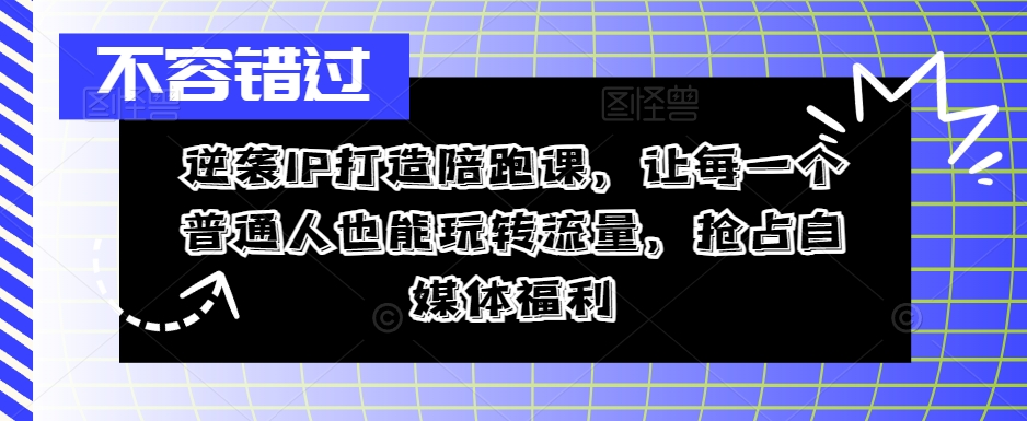 逆袭IP打造陪跑课，让每一个普通人也能玩转流量，抢占自媒体福利-揽颜居工坊