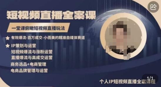 高品质IP短视频直播全案课程，一堂课俯瞰短视频直播玩法-揽颜居工坊