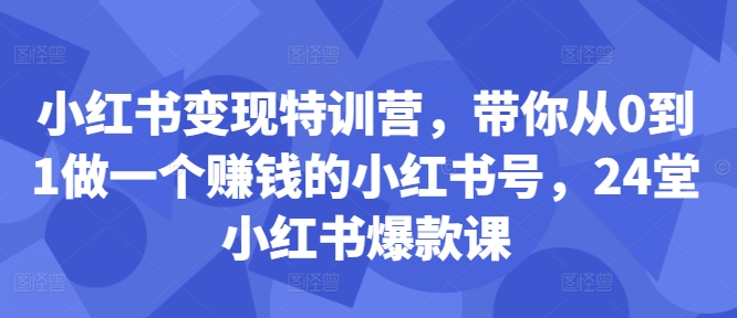小红书变现特训营，带你从0到1做一个赚钱的小红书号，24堂小红书爆款课-揽颜居工坊