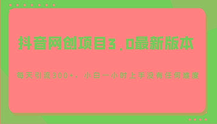 抖音网创项目3.0最新版本，每天引流300+，小白一小时上手没有任何难度-揽颜居工坊