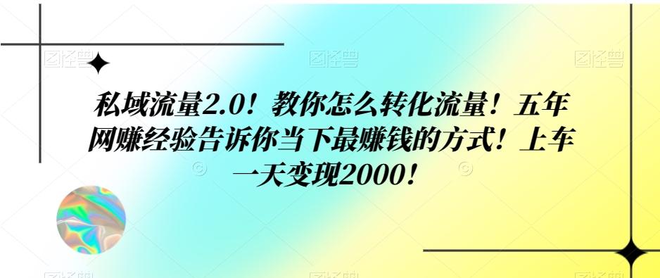 私域流量2.0！教你怎么转化流量！五年网赚经验告诉你当下最赚钱的方式！上车一天变现2000！-揽颜居工坊