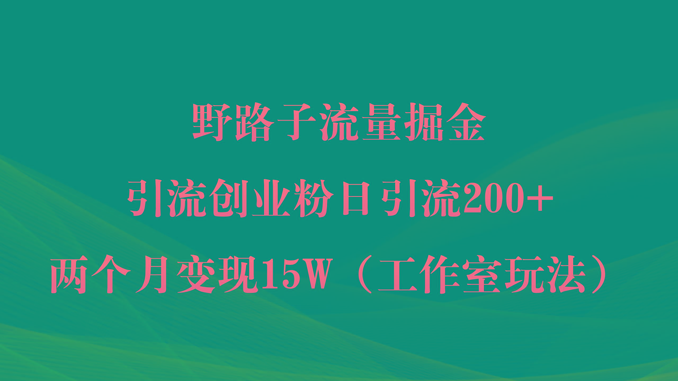 (9513期)野路子流量掘金,引流创业粉日引流200+,两个月变现15W(工作室玩法))-揽颜居工坊
