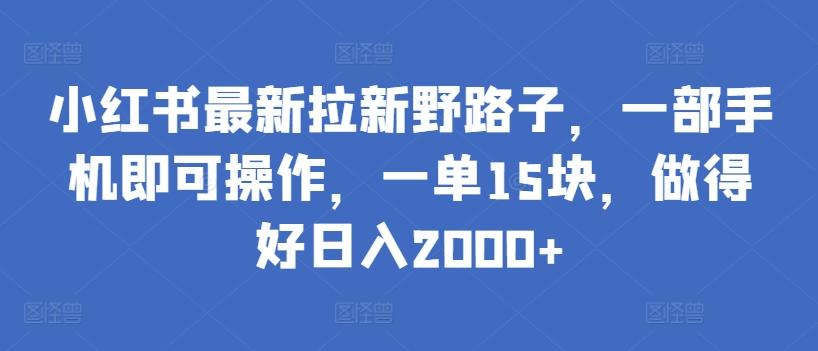 小红书最新拉新野路子，一部手机即可操作，一单15块，做得好日入2000+【揭秘】-揽颜居工坊