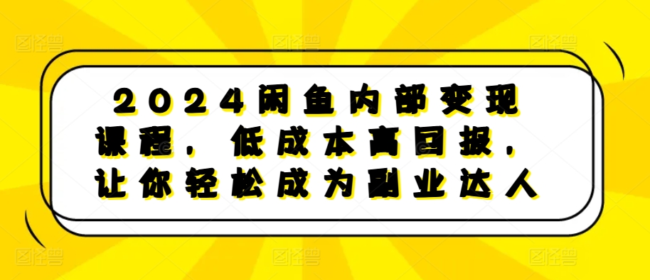 2024闲鱼内部变现课程，低成本高回报，让你轻松成为副业达人-揽颜居工坊