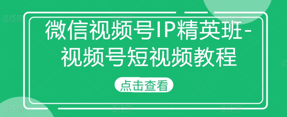 微信视频号IP精英班-视频号短视频教程-揽颜居工坊
