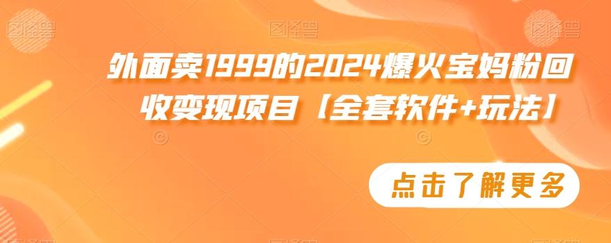 外面卖1999的2024爆火宝妈粉回收变现项目【全套软件+玩法】【揭秘】-揽颜居工坊