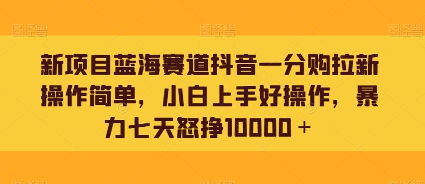 新项目蓝海赛道抖音一分购拉新操作简单，小白上手好操作，暴力七天怒挣10000＋-揽颜居工坊