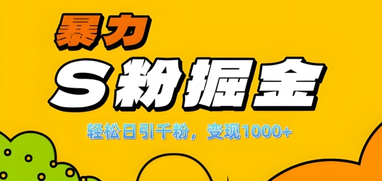 单人单机日引千粉，变现1k+，S粉流量掘金计划攻略【揭秘】-揽颜居工坊