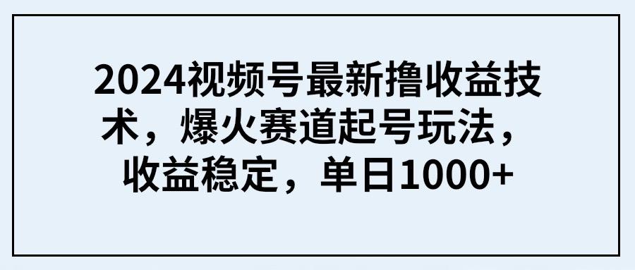 (9651期) 2024视频号最新撸收益技术，爆火赛道起号玩法，收益稳定，单日1000+-揽颜居工坊
