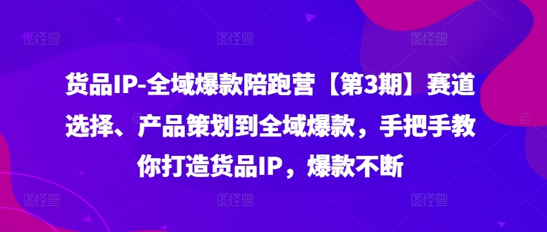 货品IP全域爆款陪跑营【第3期】赛道选择、产品策划到全域爆款，手把手教你打造货品IP，爆款不断-揽颜居工坊