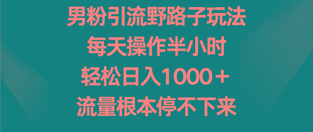 男粉引流野路子玩法，每天操作半小时轻松日入1000＋，流量根本停不下来-揽颜居工坊
