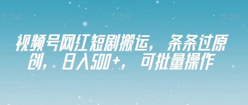 视频号网红短剧搬运，条条过原创，日入500+，可批量操作【揭秘】-揽颜居工坊
