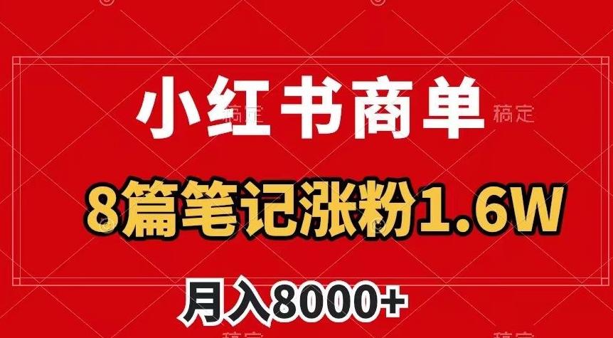 小红书商单最新玩法,8篇笔记涨粉1.6w,作品制作简单,月入8000+【揭秘】-揽颜居工坊