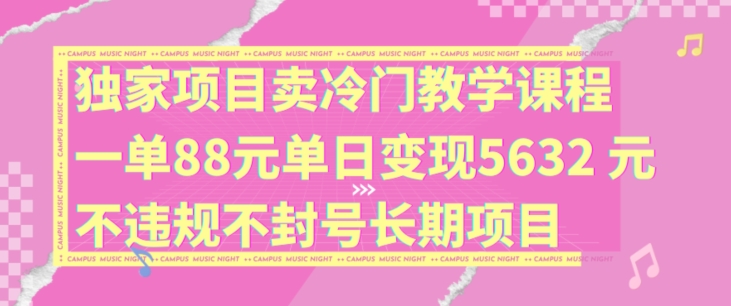 独家项目卖冷门教学课程一单88元单日变现5632元违规不封号长期项目【揭秘】-揽颜居工坊