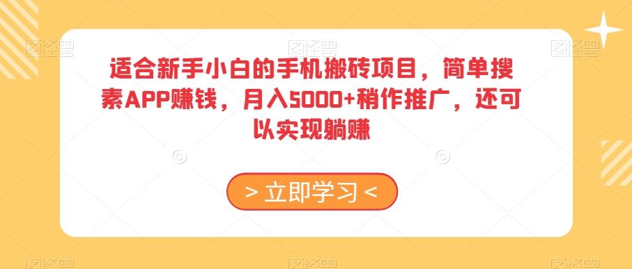 适合新手小白的手机搬砖项目,简单搜素APP赚钱,月入5000+稍作推广,还可以实现躺赚【揭秘】-揽颜居工坊