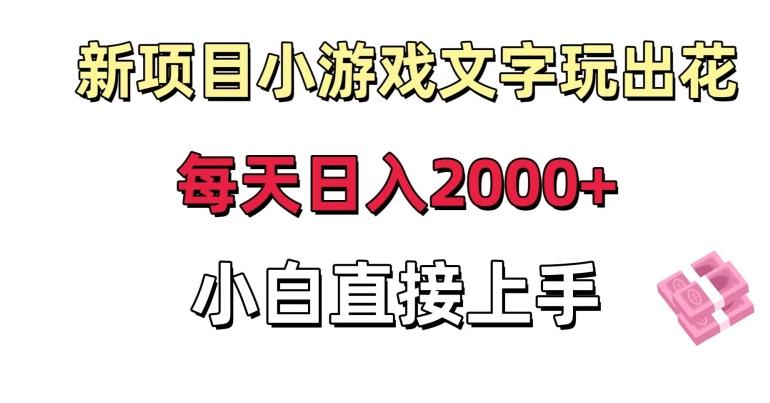 新项目小游戏文字玩出花日入2000+，每天只需一小时，小白直接上手【揭秘】-揽颜居工坊