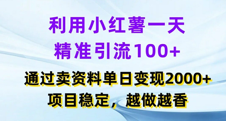利用小红书一天精准引流100+，通过卖项目单日变现2k+，项目稳定，越做越香【揭秘】-揽颜居工坊