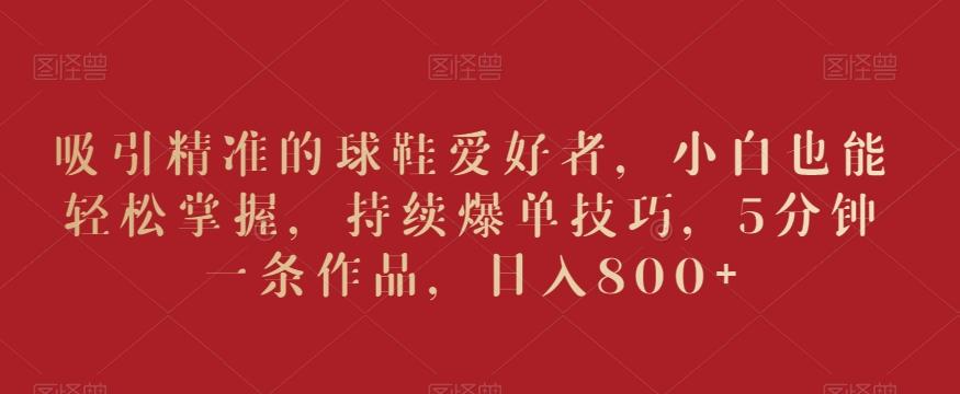 吸引精准的球鞋爱好者，小白也能轻松掌握，持续爆单技巧，5分钟一条作品，日入800+【揭秘】-揽颜居工坊