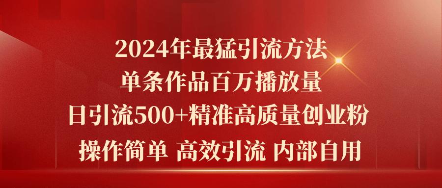 2024年最猛暴力引流方法，单条作品百万播放 单日引流500+高质量精准创业粉-揽颜居工坊