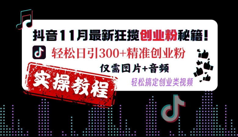 抖音11月最新狂揽创业粉秘籍，轻松日引300+精准创业粉，仅需图片+音频，轻松搞定创业类视频-揽颜居工坊