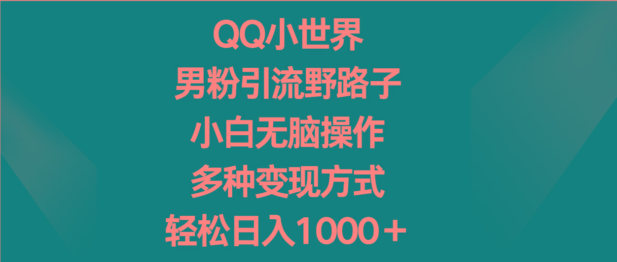 QQ小世界男粉引流野路子，小白无脑操作，多种变现方式轻松日入1000＋-揽颜居工坊