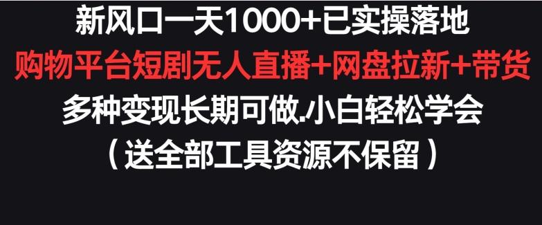 新风口一天1000+已实操落地购物平台短剧无人直播+网盘拉新+带货多种变现长期可做【揭秘】-揽颜居工坊