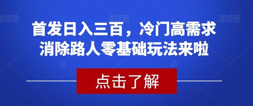 首发日入三百，冷门高需求消除路人零基础玩法来啦【揭秘】-揽颜居工坊