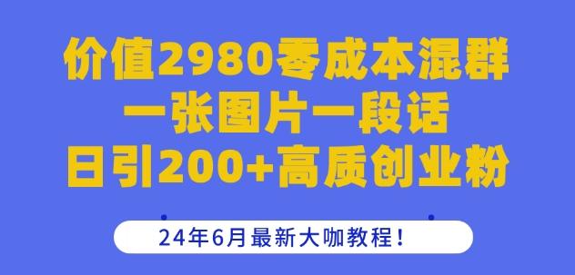 价值2980零成本混群一张图片一段话日引200+高质创业粉，24年6月最新大咖教程【揭秘】-揽颜居工坊
