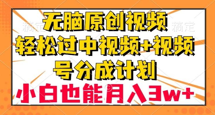 无脑原创视频，轻松过中视频+视频号分成计划，小白也能月入3w+【揭秘】-揽颜居工坊
