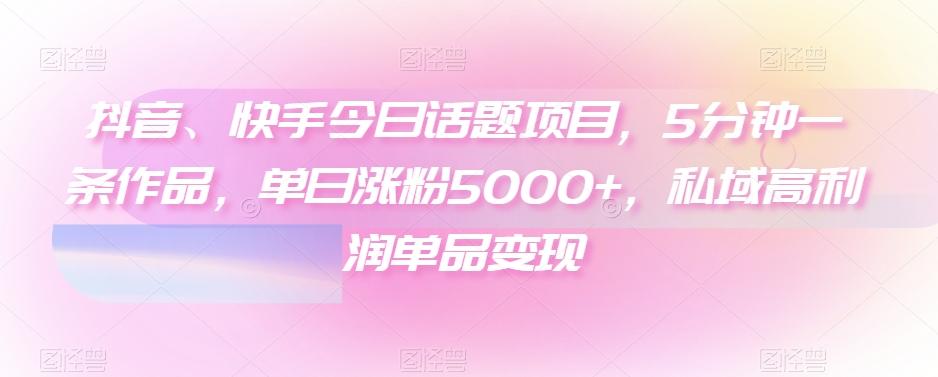 抖音、快手今日话题项目，5分钟一条作品，单日涨粉5000+，私域高利润单品变现-揽颜居工坊