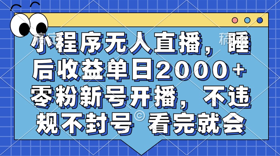 小程序无人直播，睡后收益单日2000+ 零粉新号开播，不违规不封号 看完就会-揽颜居工坊