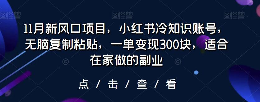 11月新风口项目，小红书冷知识账号，无脑复制粘贴，一单变现300块，适合在家做的副业-揽颜居工坊