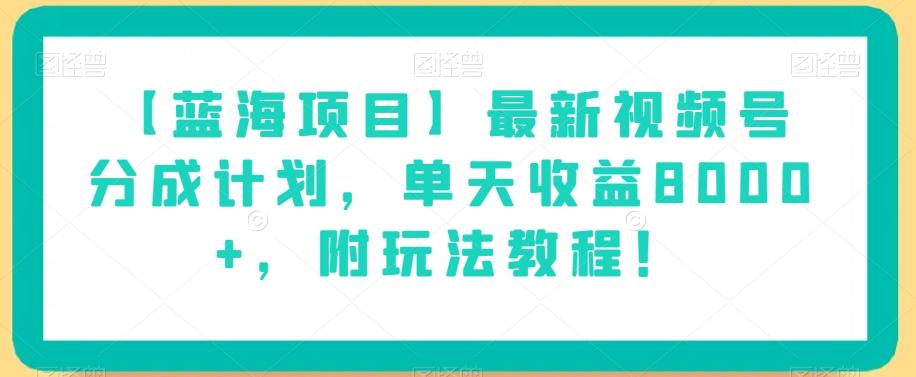 【蓝海项目】最新视频号分成计划，单天收益8000+，附玩法教程！-揽颜居工坊
