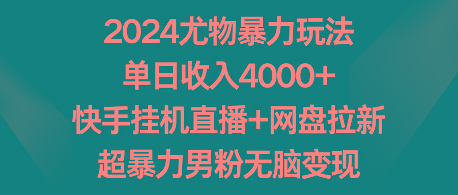2024尤物暴力玩法 单日收入4000+快手挂机直播+网盘拉新 超暴力男粉无脑变现-揽颜居工坊