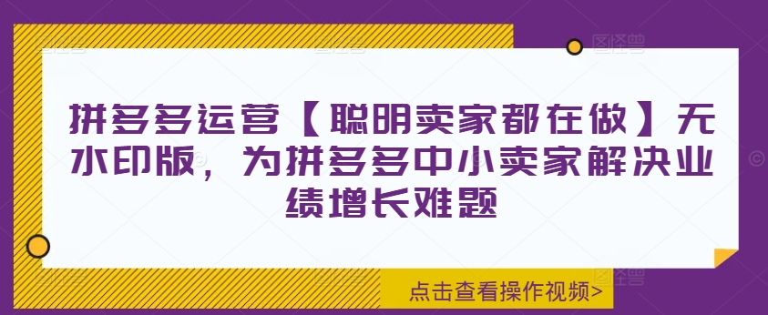 拼多多运营【聪明卖家都在做】无水印版，为拼多多中小卖家解决业绩增长难题-揽颜居工坊