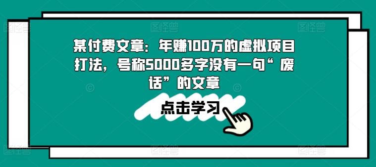 某付费文章：年赚100w的虚拟项目打法，号称5000多字没有一句“废话”的文章-揽颜居工坊