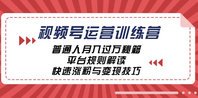 视频号运营训练营：普通人月入过万秘籍，平台规则解读，快速涨粉与变现-揽颜居工坊