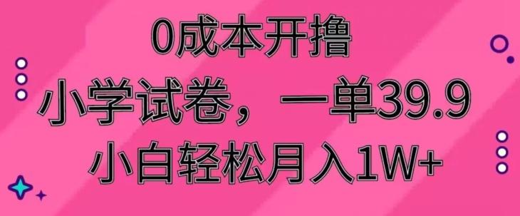 0成本开撸，小学试卷，一单39.9，小白轻松月入1W+-揽颜居工坊
