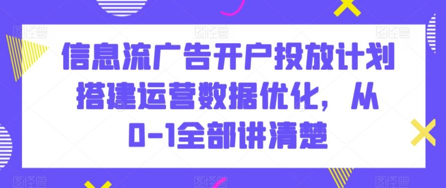 信息流广告开户投放计划搭建运营数据优化，从0-1全部讲清楚-揽颜居工坊