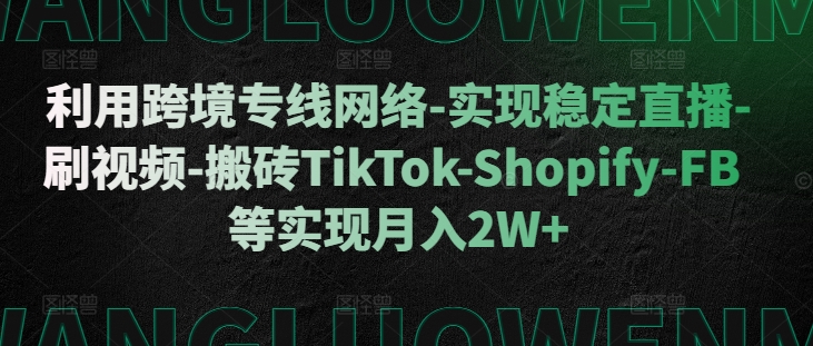 利用跨境专线网络-实现稳定直播-刷视频-搬砖TikTok-Shopify-FB等实现月入2W+【揭秘】-揽颜居工坊