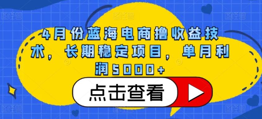 4月份蓝海电商撸收益技术，长期稳定项目，单月利润5000+【揭秘】-揽颜居工坊