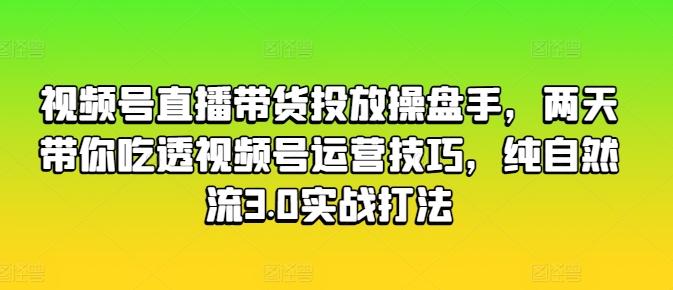 视频号直播带货投放操盘手，两天带你吃透视频号运营技巧，纯自然流3.0实战打法-揽颜居工坊