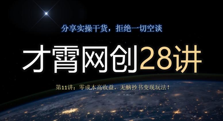 才霄网创28讲第11讲：零成本高收益，无脑抄书变现玩法！-揽颜居工坊