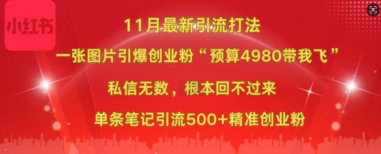 小红书11月最新图片打粉，一张图片引爆创业粉，“预算4980带我飞”，单条引流500+精准创业粉-揽颜居工坊